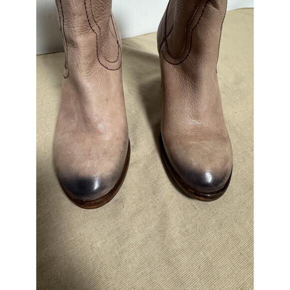 Sam Edelman Boots Womens Size 7.5 Taupe Nile Western Cowboy Leather Stacked Heel - Picture 3 of 14
